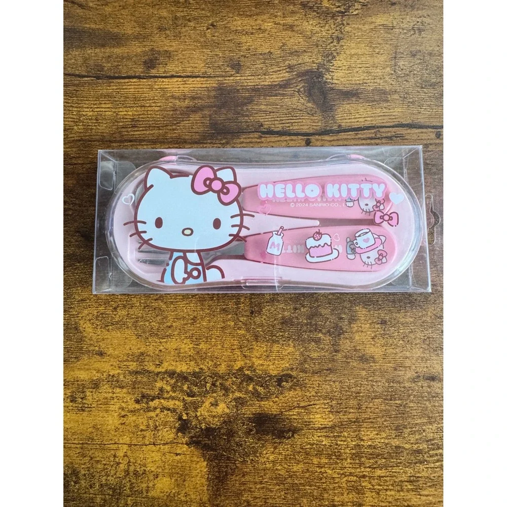 Sanrio Hello Kitty Kids Utensil Set Pink Travel Case Stainless Steel Fork Spoon